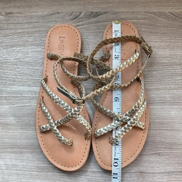 L*Space Hermosa braided sandals gold leather 39/9 - Picture 11 of 15